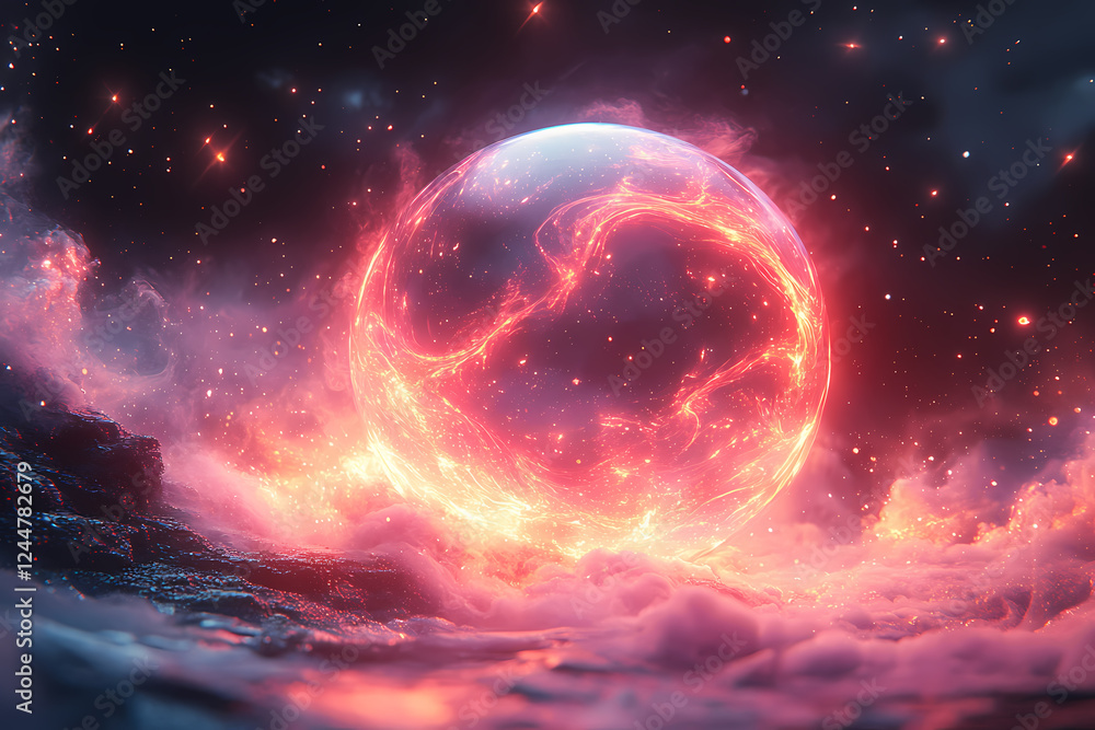 Obraz premium Discover the enchanting allure of a red planet amidst the cosmic wonders of outer space. Ideal for celestial-themed designs