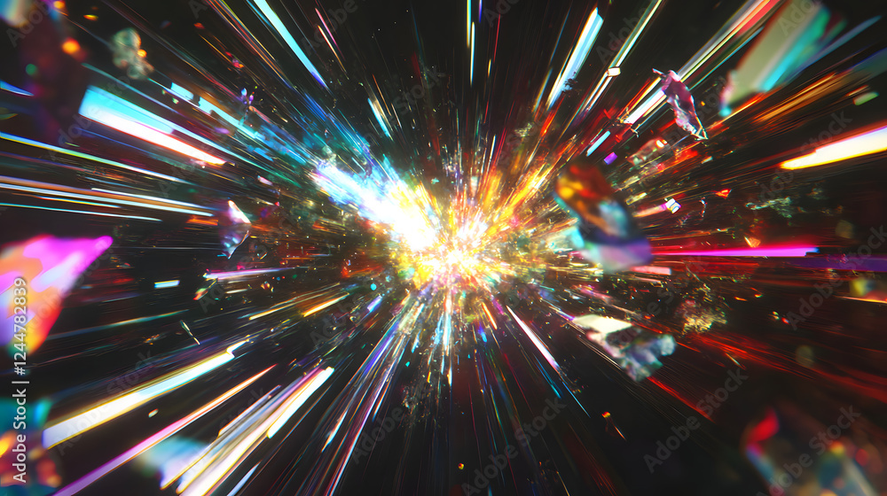 Fototapeta premium Vibrant Color Eruption Like Sunbeams Against Black Canvas