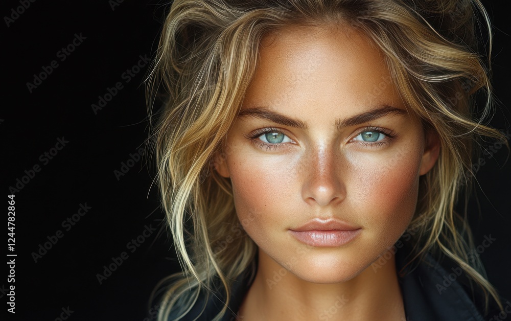 Obraz premium A woman with brown hair and a green shirt