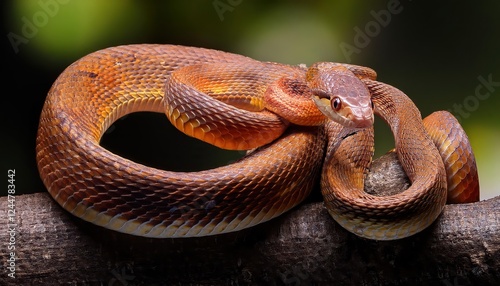 Vibrant Encounter A Majestic Tanahjampea Cat Snake in a Tropical Rainforest, Basking among the Lush Greenery and Colorful Wildflowers of Java, Indonesia. photo