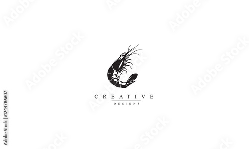 Tempura shrimp black vector icon white background 