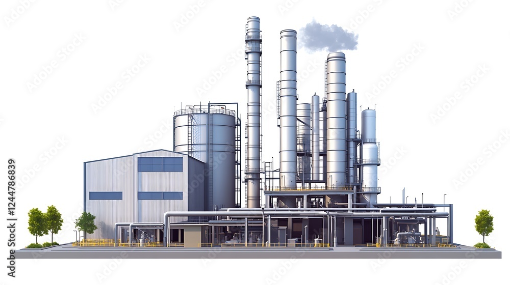 Industrial Complex: A Modern Refinery on a White Background Industrial Complex: A Modern Refinery on a White Background