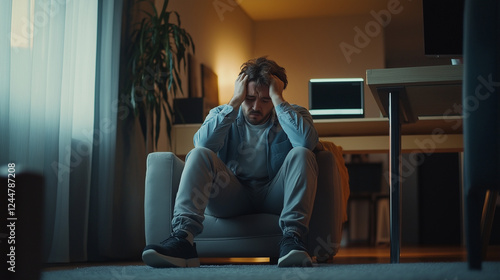 Desperate Man Holding Head, Suffering from Overwhelming Mental Pressure
