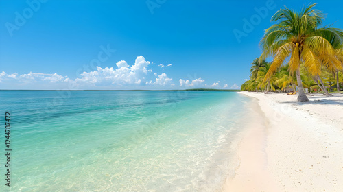 Wallpaper Mural Tropical beach paradise, turquoise water, palm trees, sunny sky, vacation getaway Torontodigital.ca