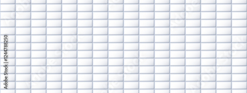 Seamless white tile pattern. Rectangle ceramic tiled texture for bathroom wall, kitchen floor, pool surface. Repeating light grey mosaic grid background. Repeated brick backdrop. Vector wallpaper