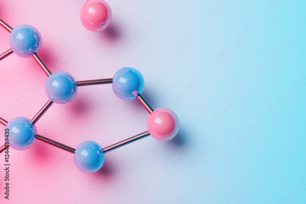 Obraz premium Molecular network of atoms and bonds chemical structure gradients
