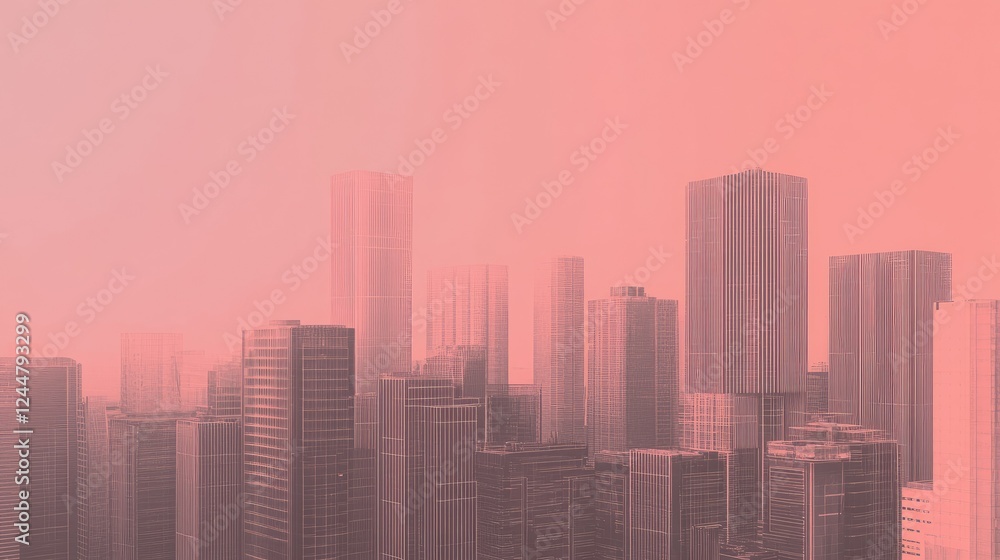 Pink Cityscape: A Dreamlike Metropolis at Dawn Pink Cityscape: A Dreamlike Metropolis at Dawn