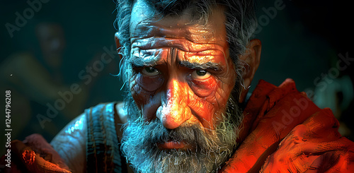 Elderly homeless man on bench.