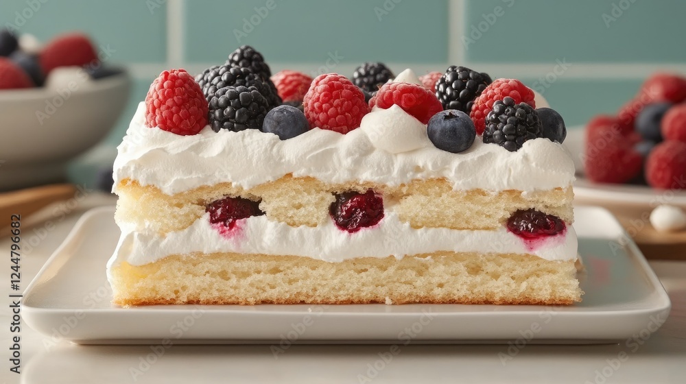 Delicious Layered Cake with Berries and Creamy Whipped Topping Delicious Layered Cake with Berries and Creamy Whipped Topping