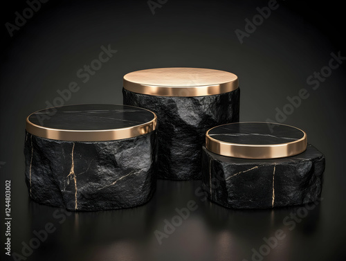 3D rendering of black marbl...