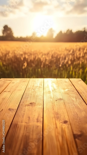 Empty Wooden Table Top with...