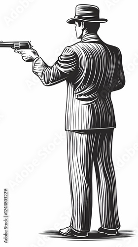 Man in Suit and Hat Aims a ...