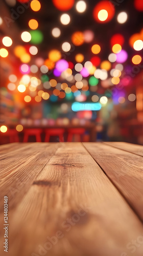Empty Wooden Table Top with...