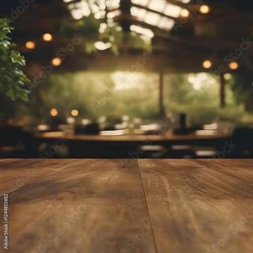Empty Wooden Table Top with...