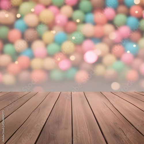 Wooden table top on blurred...