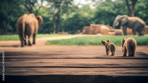 Two Lion Cubs Stand on Wood...