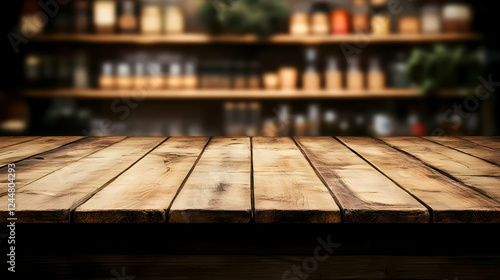 Empty Wooden Table Top with...
