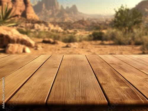Empty wooden table displays...
