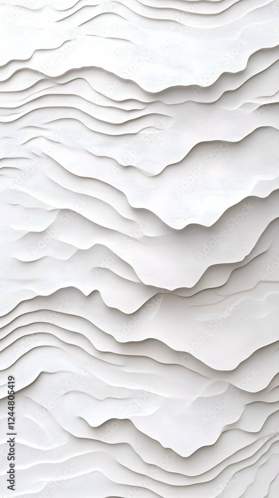 Obraz premium White Wavy Textured Wall Background Creates a Modern and Stylish Look for Interiors with Abstract Design.