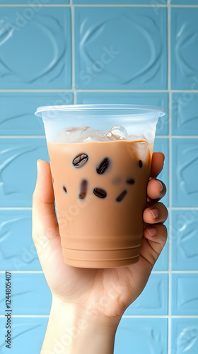 Hand Holds Iced Coffee in P...