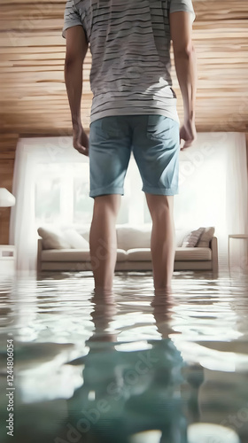 Man Stands in Flooded Livin...