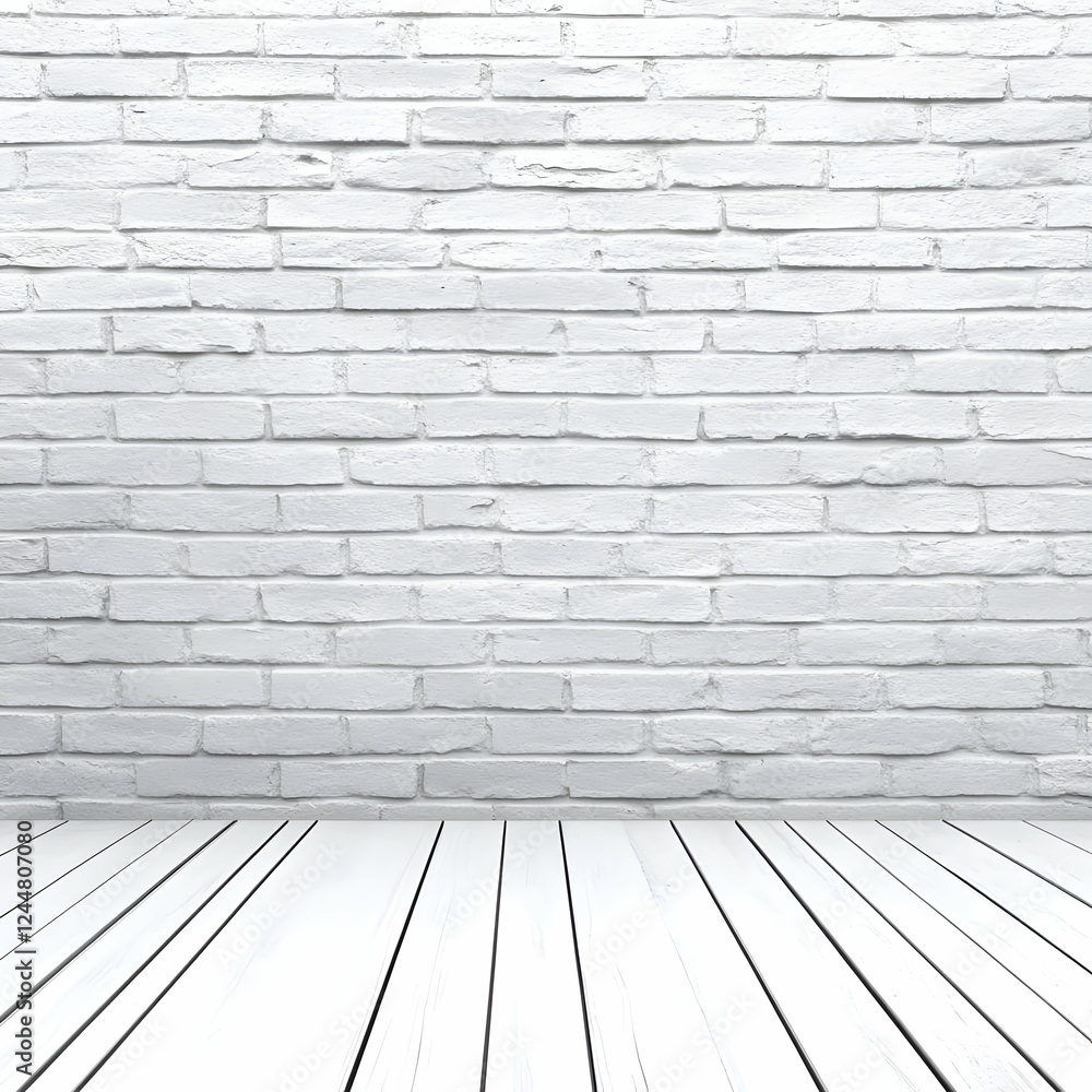 White Brick Wall with Wooden Floor Creates a Clean and Minimalist Background White Brick Wall with Wooden Floor Creates a Clean and Minimalist Background