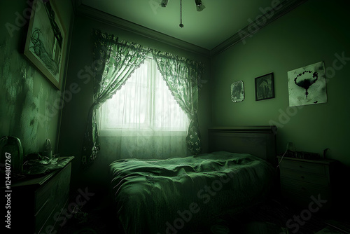 Dark Green Bedroom with Unm...