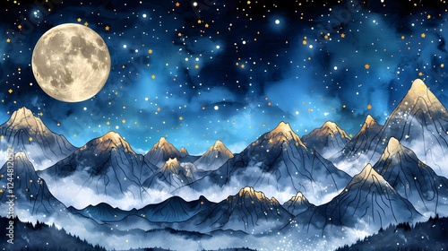 Golden mountains in Chinese landscape style.