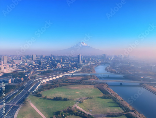 Cityscape with Snow-capped ...