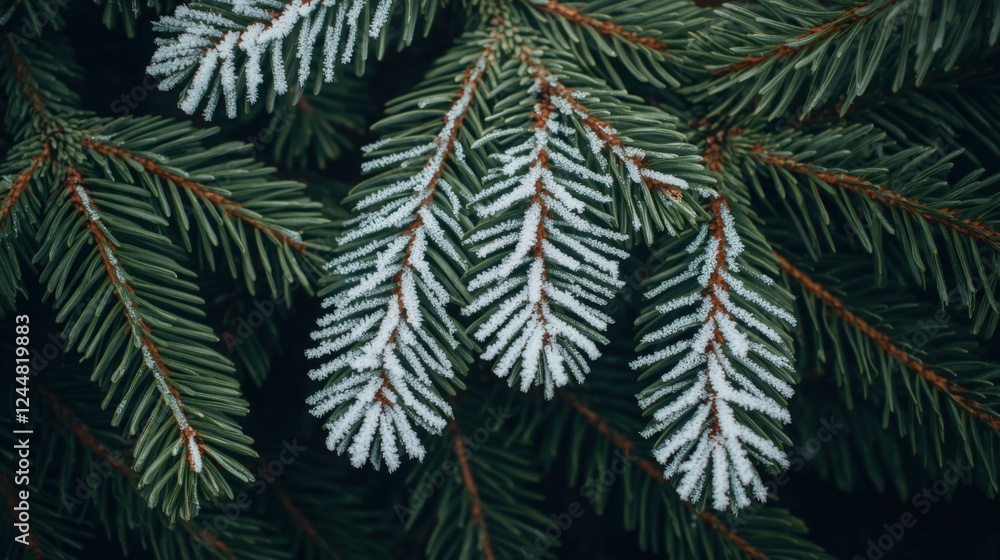 Frosted Evergreen Pine Needles in Winter Wonderland Setting Frosted Evergreen Pine Needles in Winter Wonderland Setting