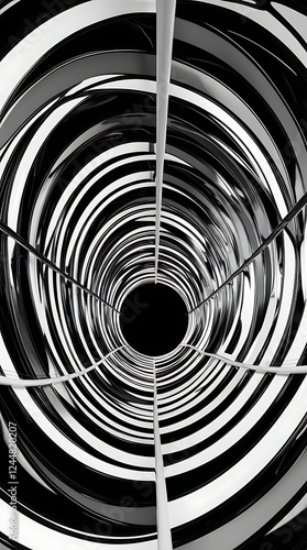 Wallpaper Mural Hypnotic black-and-white vortex tunnel with a swirling effect. A dynamic abstract background featuring an optical illusion with spiral reflections, movement, and a futuristic 3D design concept.

 Torontodigital.ca