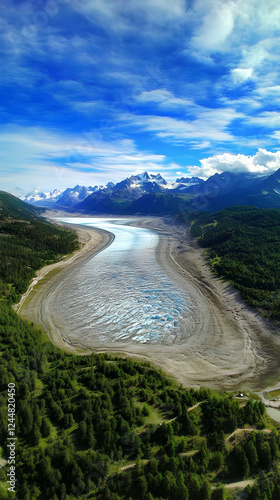 Aerial view shows a glacial...