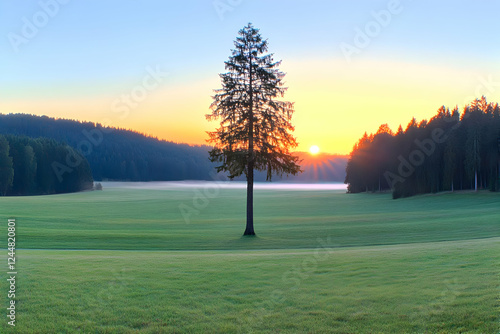 Lone Pine Tree Stands in Gr...