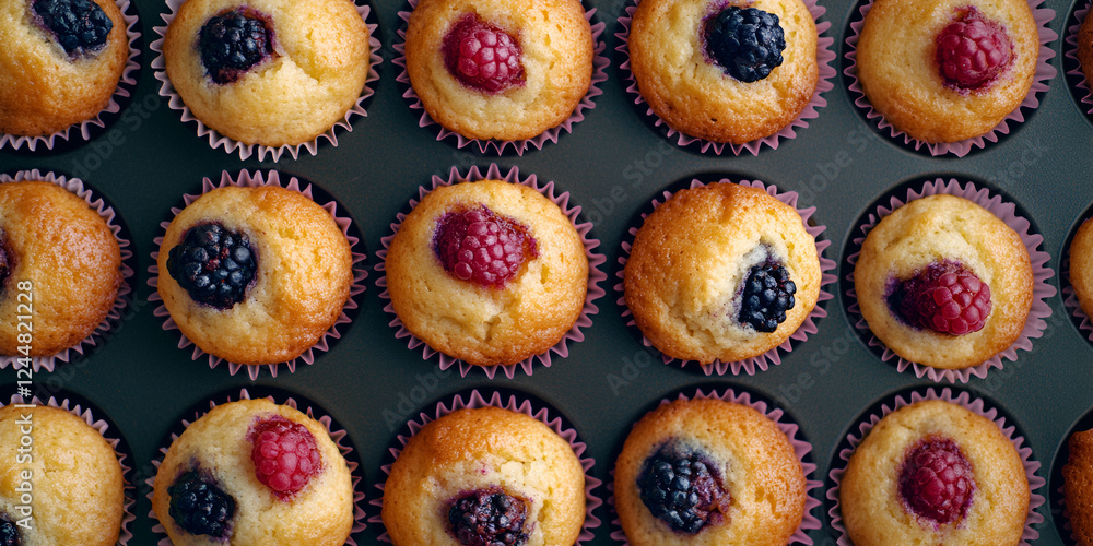 Freshly Baked Muffins on a Tray for a Delicious Treat Freshly Baked Muffins on a Tray for a Delicious Treat
