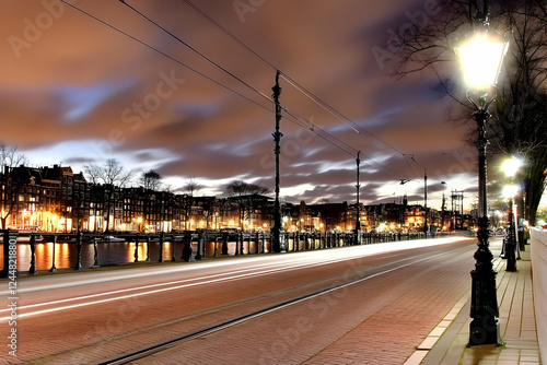 Cityscape at Night with Lig...