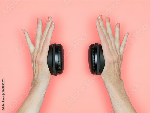 Two Hands Hold Black Headph...