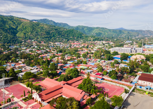 One part of Dili city seen from the height, residential and business area. Dili city is the capital of Timor Leste. Located on the coast and surrounded by hills.