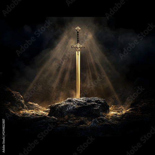 Golden Sword Stands in Ston...