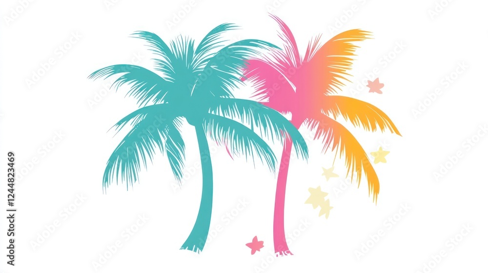 Two Palm Trees with Pastel Colors and Stars Two Palm Trees with Pastel Colors and Stars