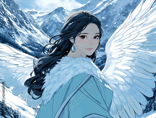 Angelic Woman with White Wi...