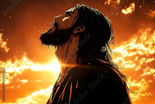 Bearded Man Looks Upward in...
