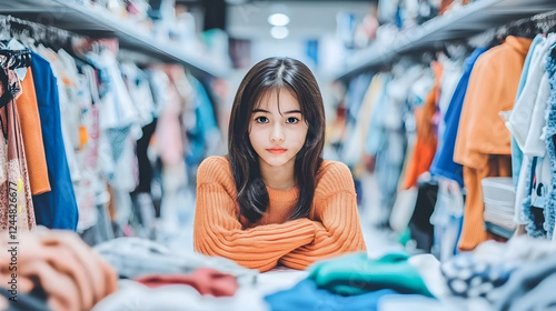 Young Girl Leans on Clothin...
