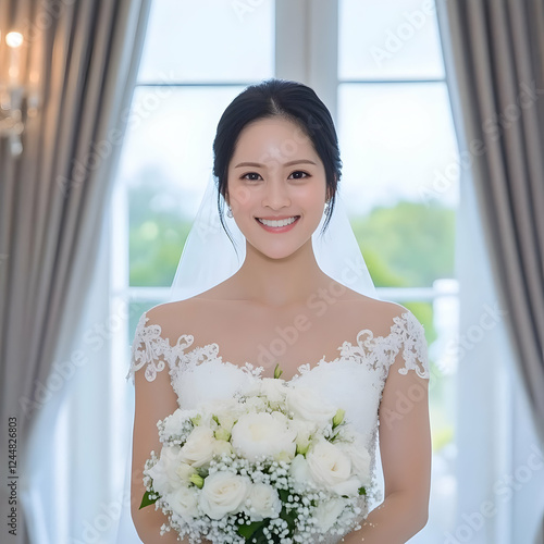 Beautiful Bride Holds White...