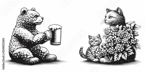 Bear Holding Beer Mug and C...