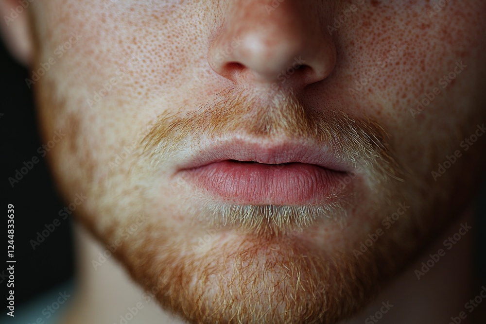 Obraz premium Close-up of a man's lips with a textured background