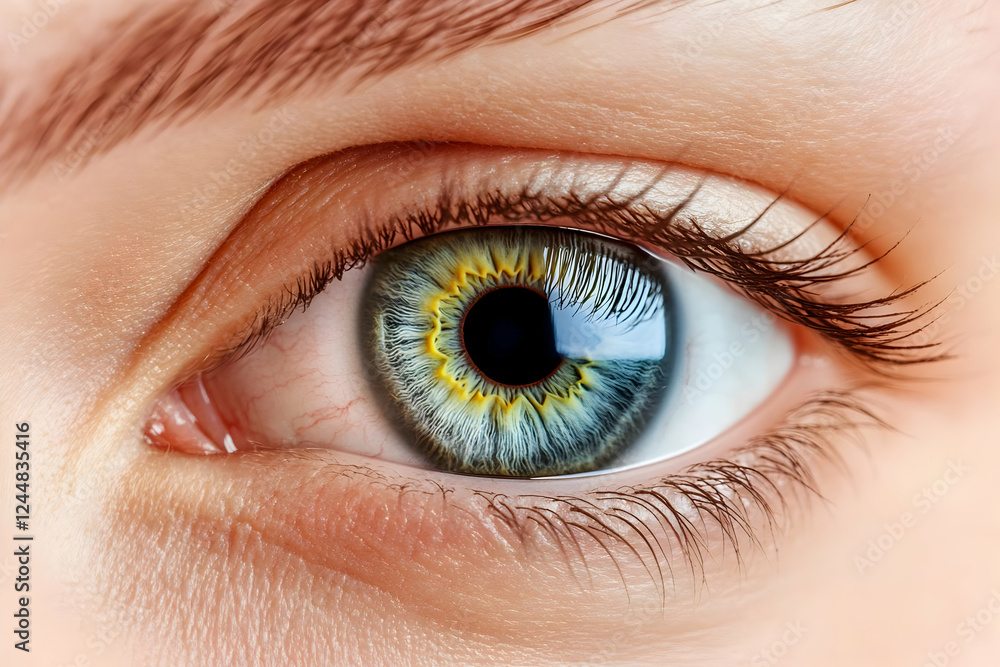 Close-Up of a Human Eye Showing Detailed Iris and Pupil Structure Clearly and Beautifully Close-Up of a Human Eye Showing Detailed Iris and Pupil Structure Clearly and Beautifully