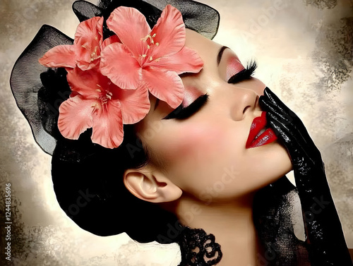 Glamorous Woman with Red Li...