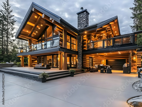 Luxury Log Cabin Home Featu...