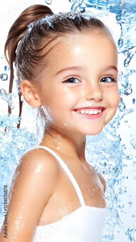 Smiling Child with Wet Hair...