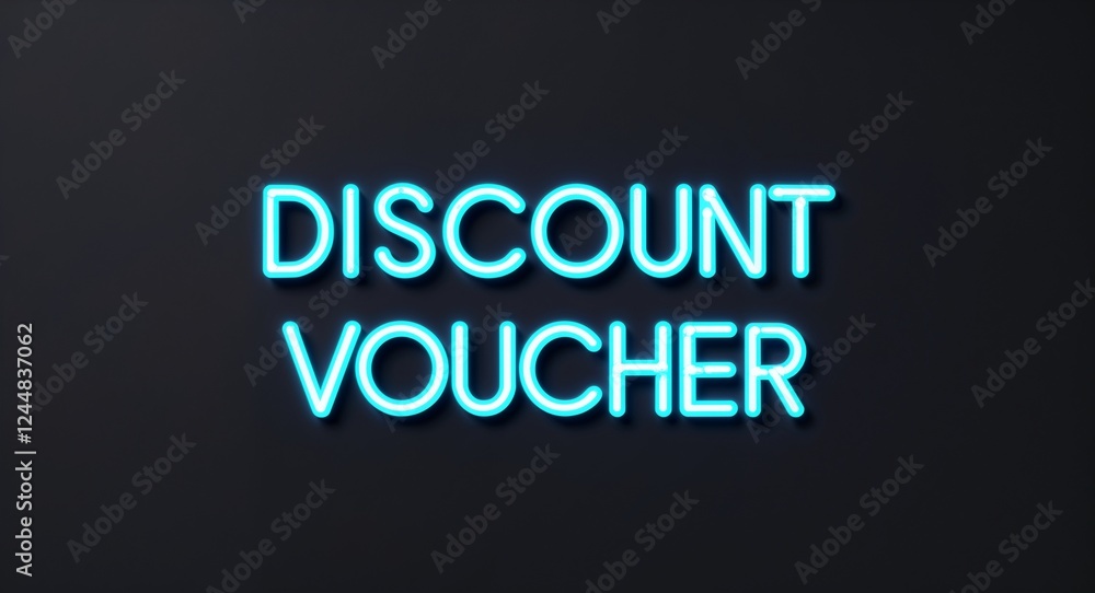 discount voucher word lettering with neon blue glow on plain black dark background discount voucher word lettering with neon blue glow on plain black dark background